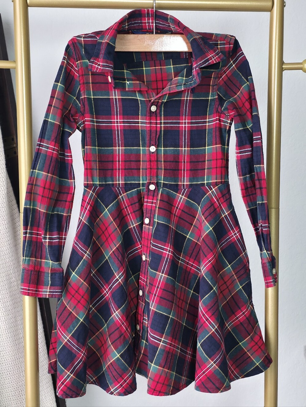 Polo Ralph Lauren Girls Plaid Cotton Shirtdress Size 6 Red Long Sleeve Collared